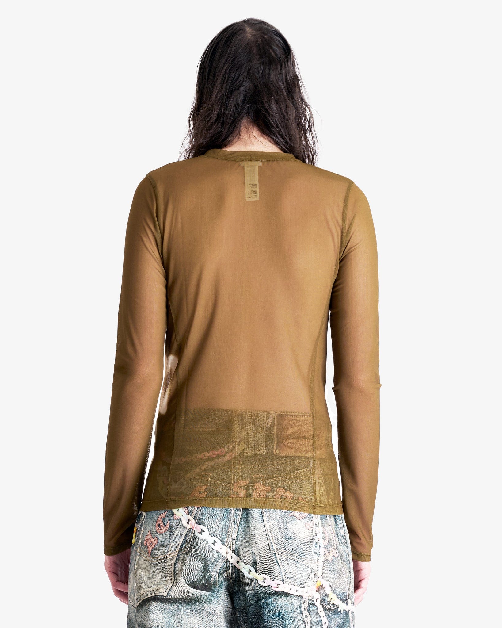 1996 Sheer Logo Long Sleeve in Dark Khaki Green - Image 3