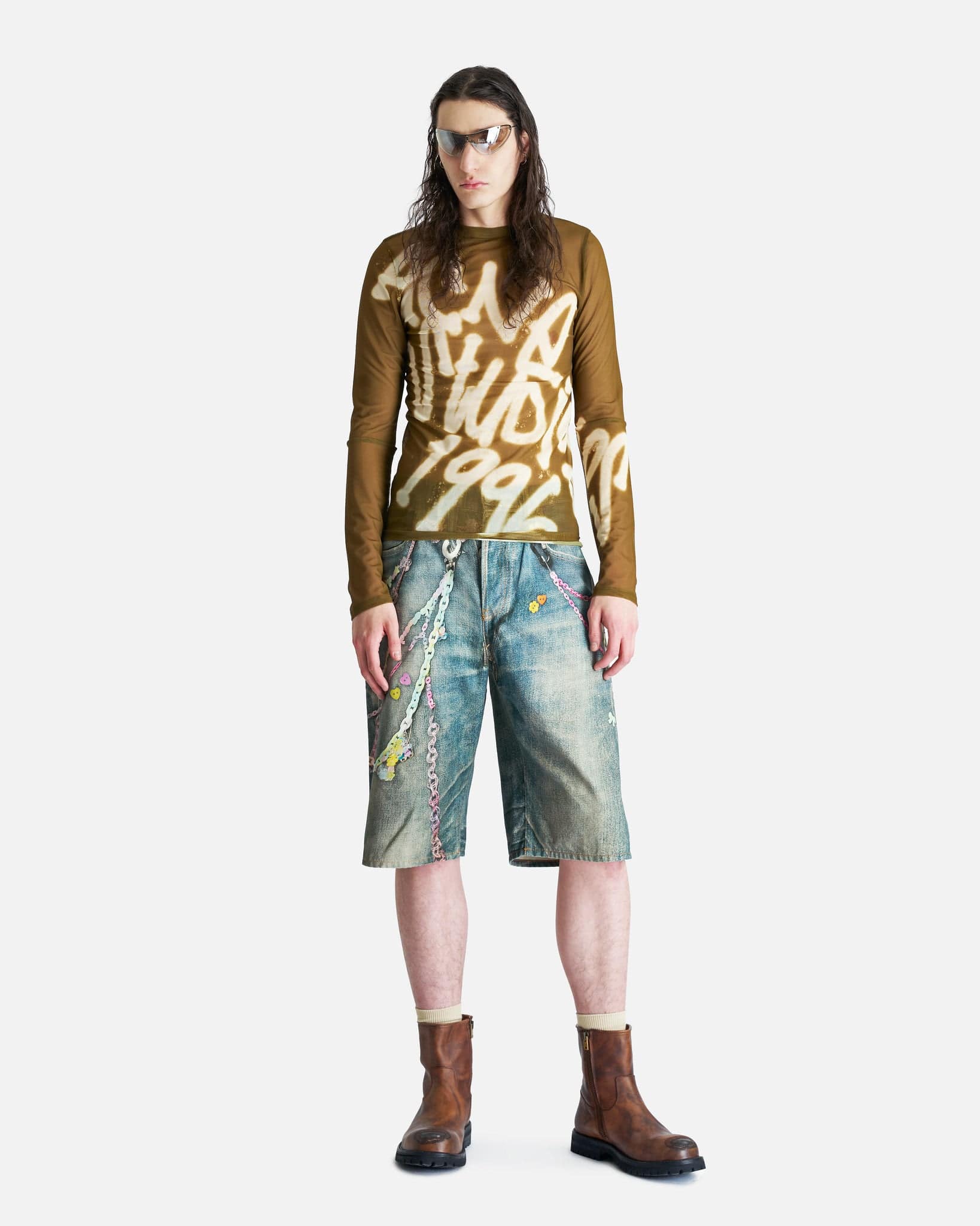 1996 Sheer Logo Long Sleeve in Dark Khaki Green - Image 5