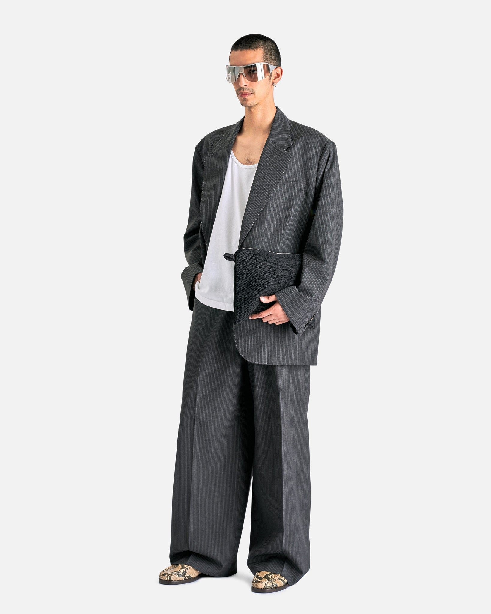 Juyliano Dry Pinstripe Suiting Jacket in Anthracite Grey - Image 7