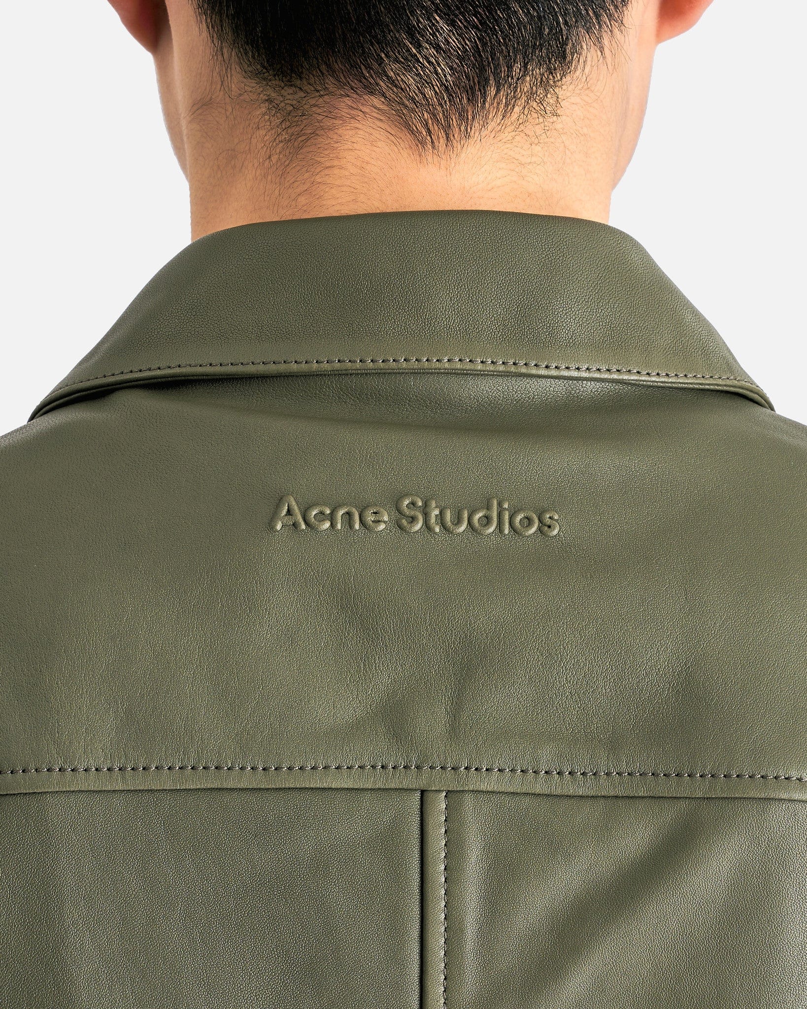 Leather Zip-Up Jacket in Dusty Green - Image 4