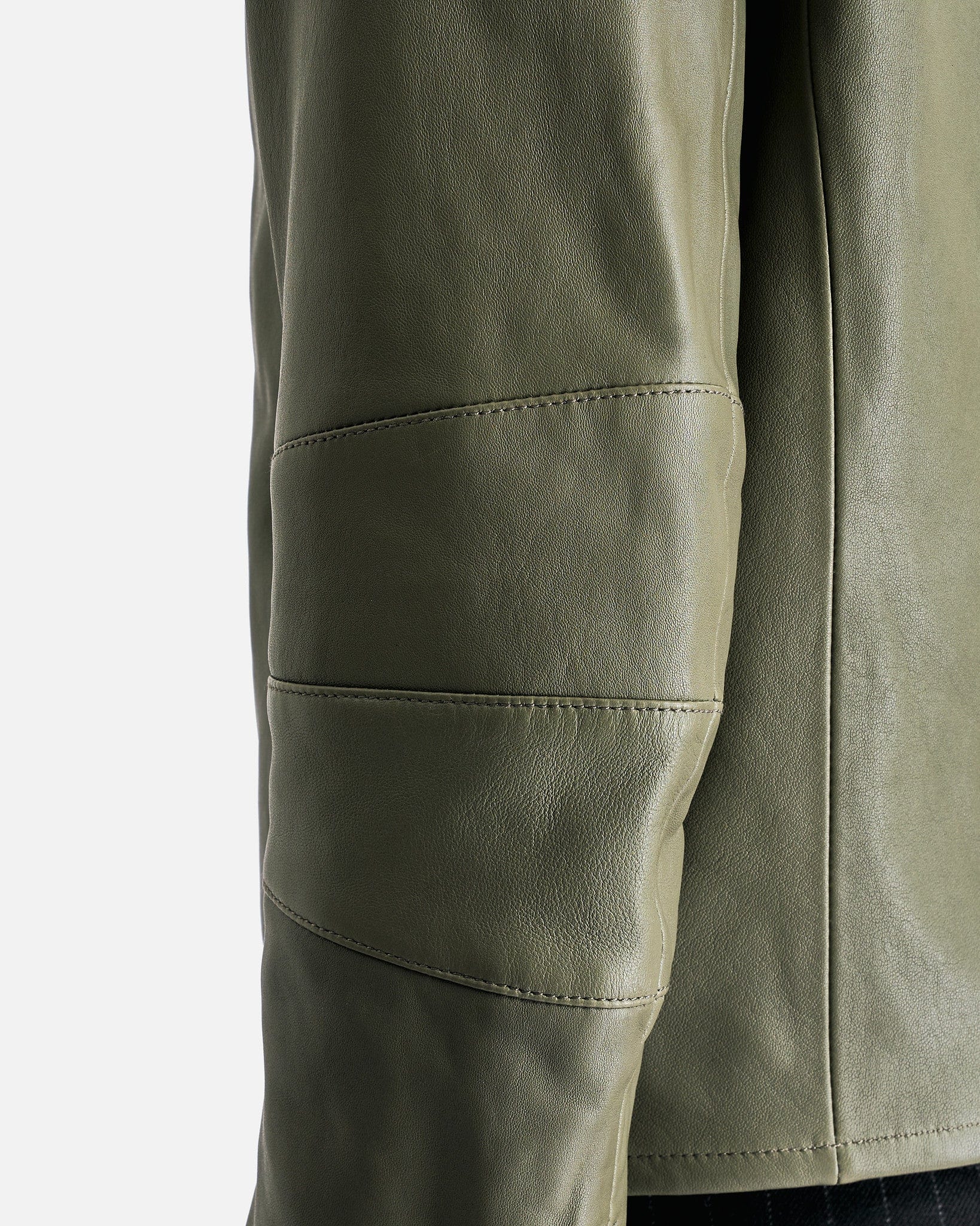 Leather Zip-Up Jacket in Dusty Green - Image 5