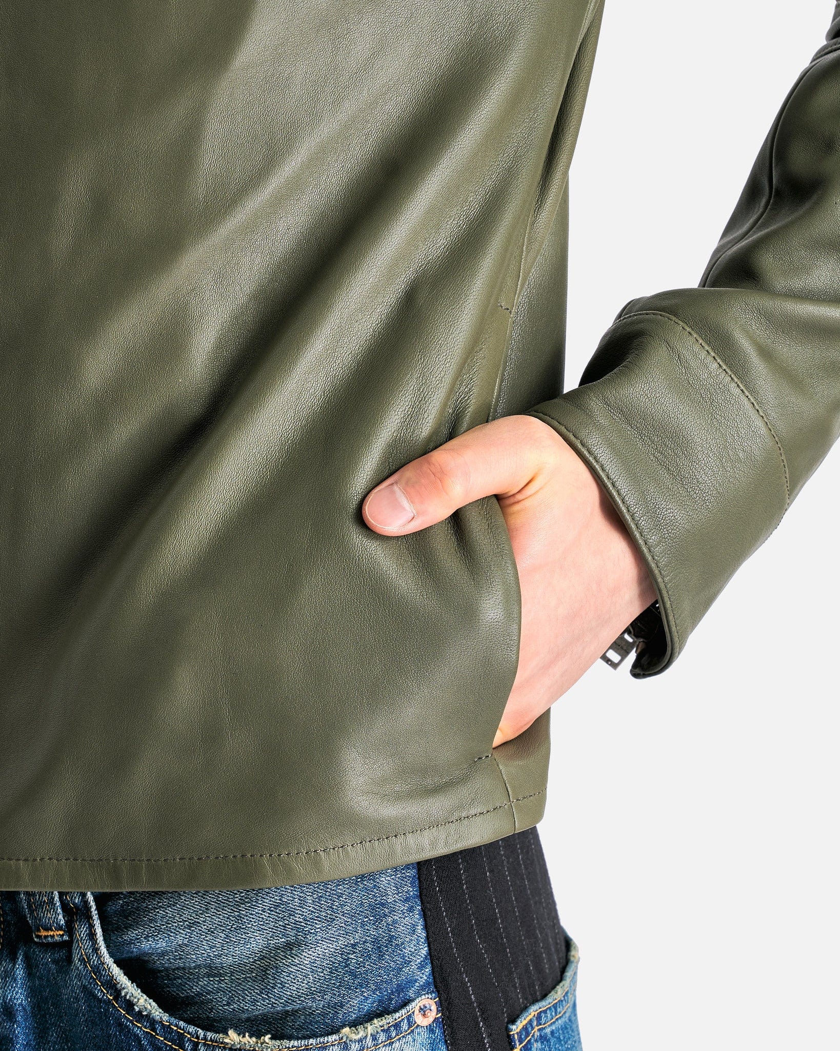 Leather Zip-Up Jacket in Dusty Green - Image 7