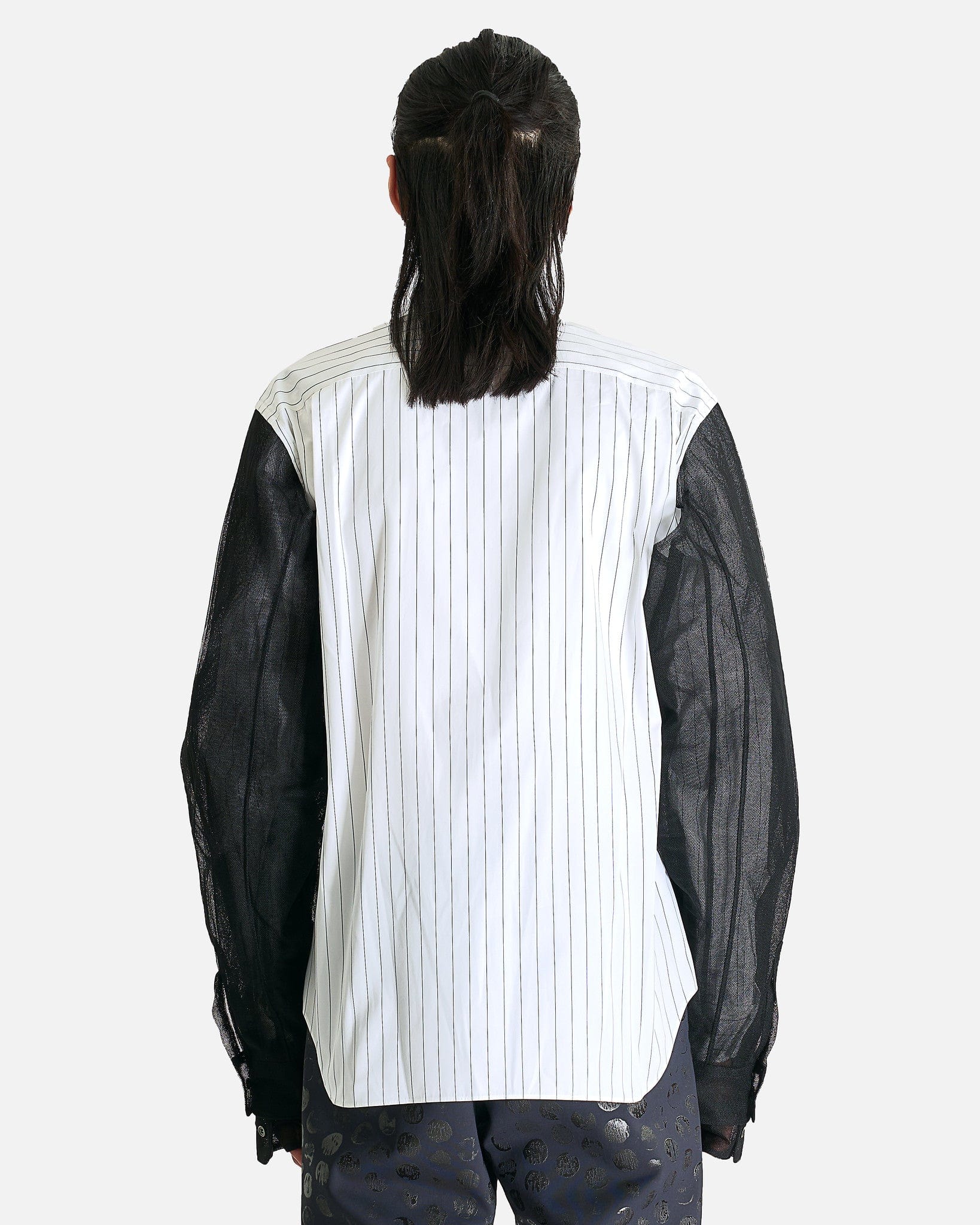 Layered Striped Long Sleeve Button Up in White/Black - Image 3