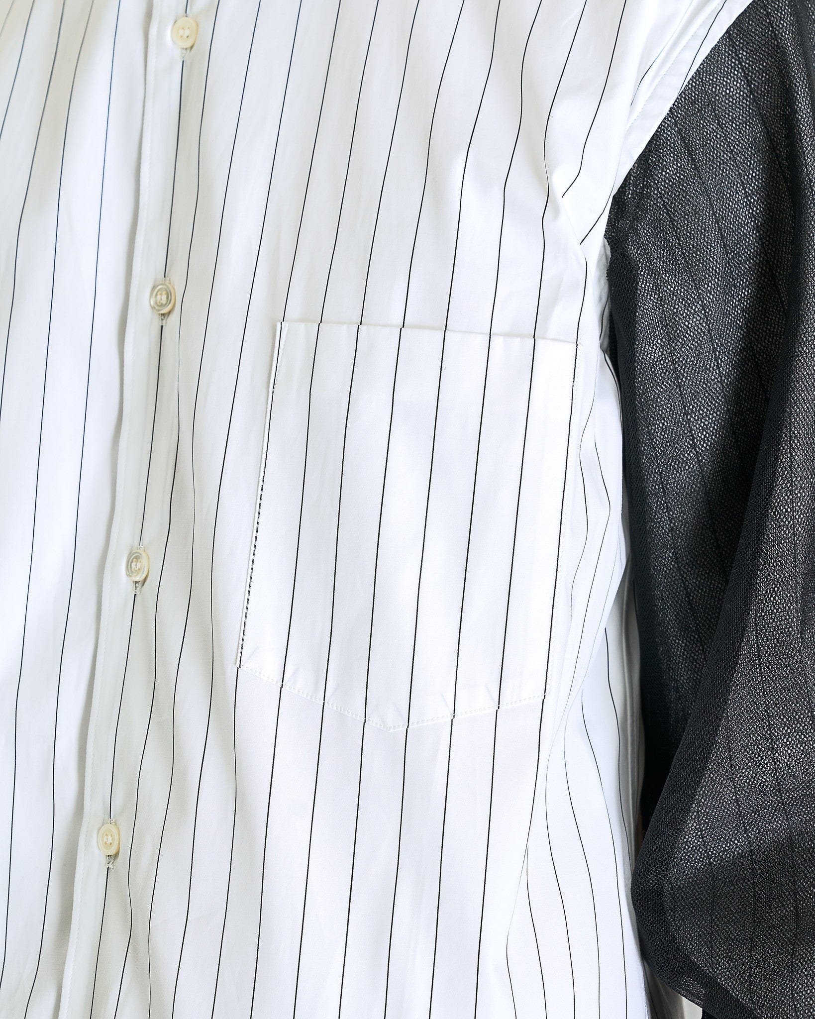 Layered Striped Long Sleeve Button Up in White/Black - Image 5