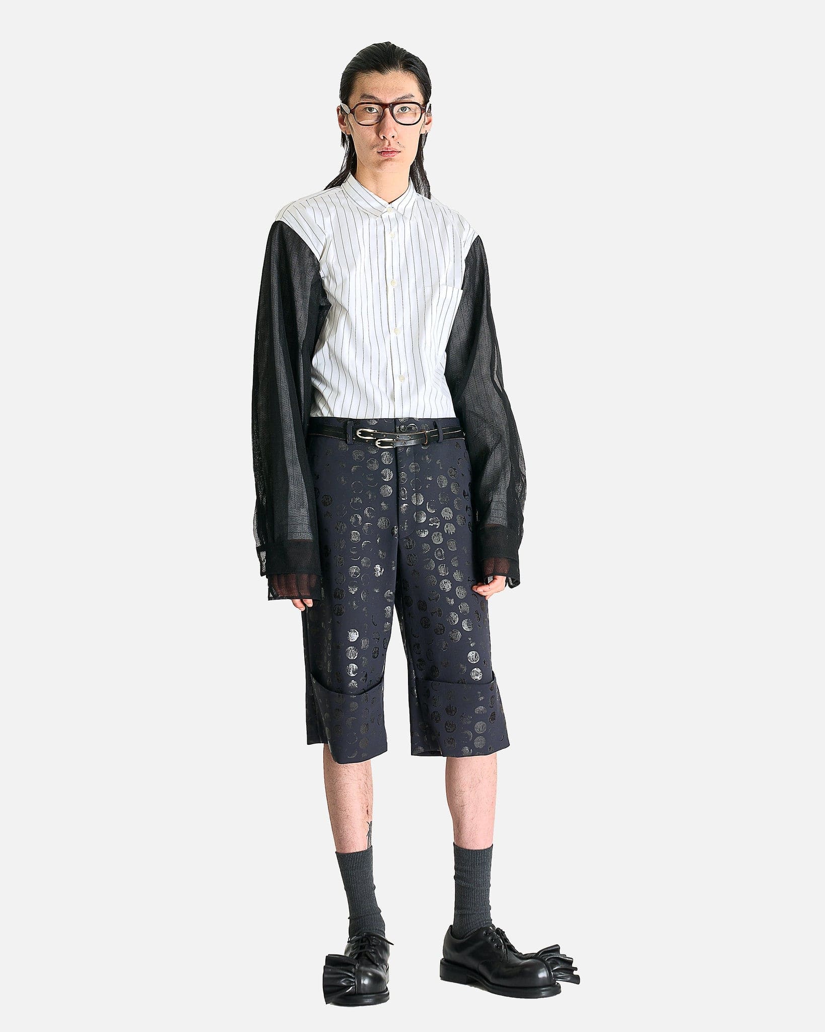 Layered Striped Long Sleeve Button Up in White/Black - Image 6