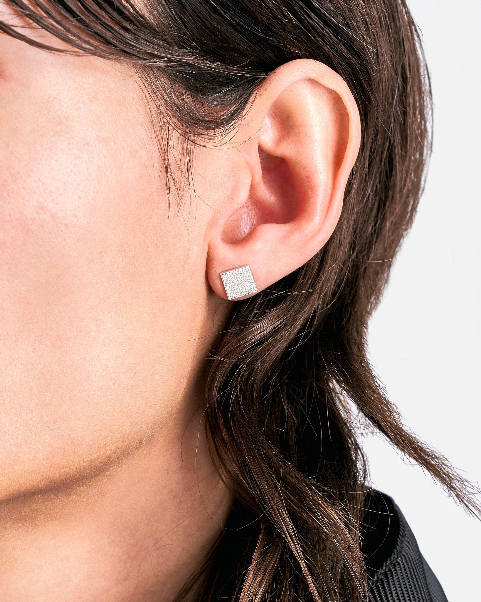 QR Code Earring in Silver - Image 5