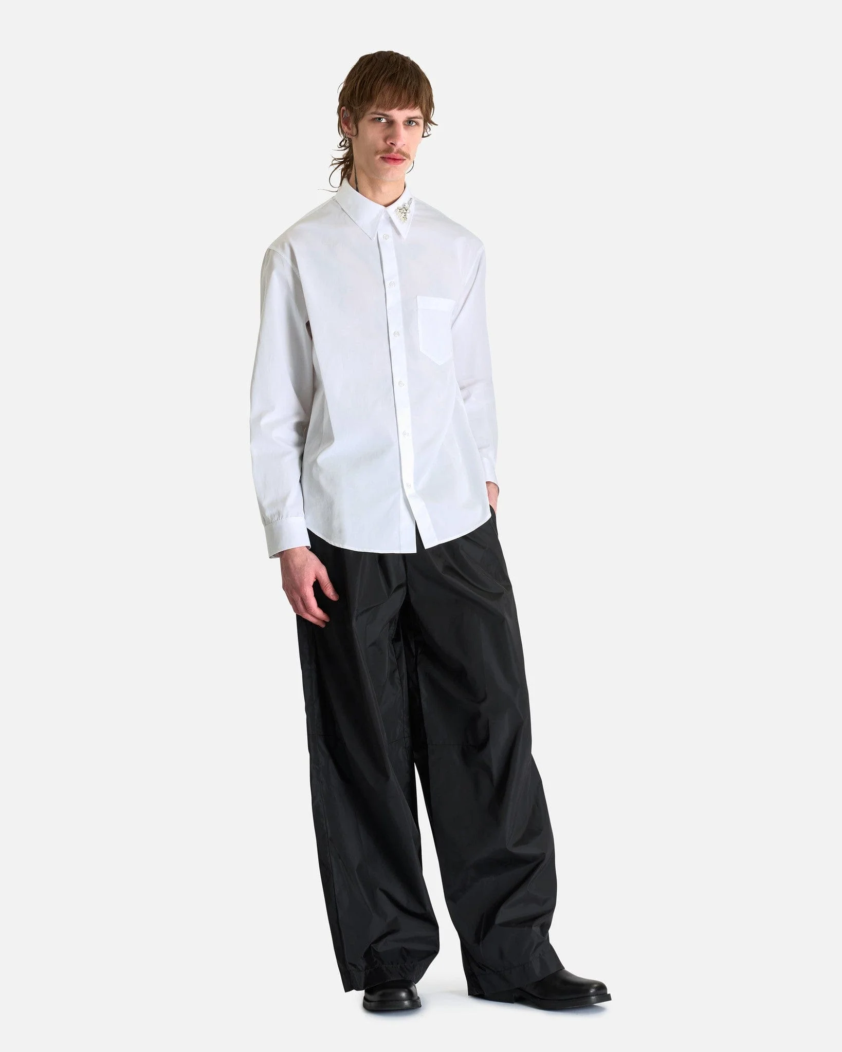 Classic Fit Shirt w/ Turbo EMB in White/Pearl - Image 5