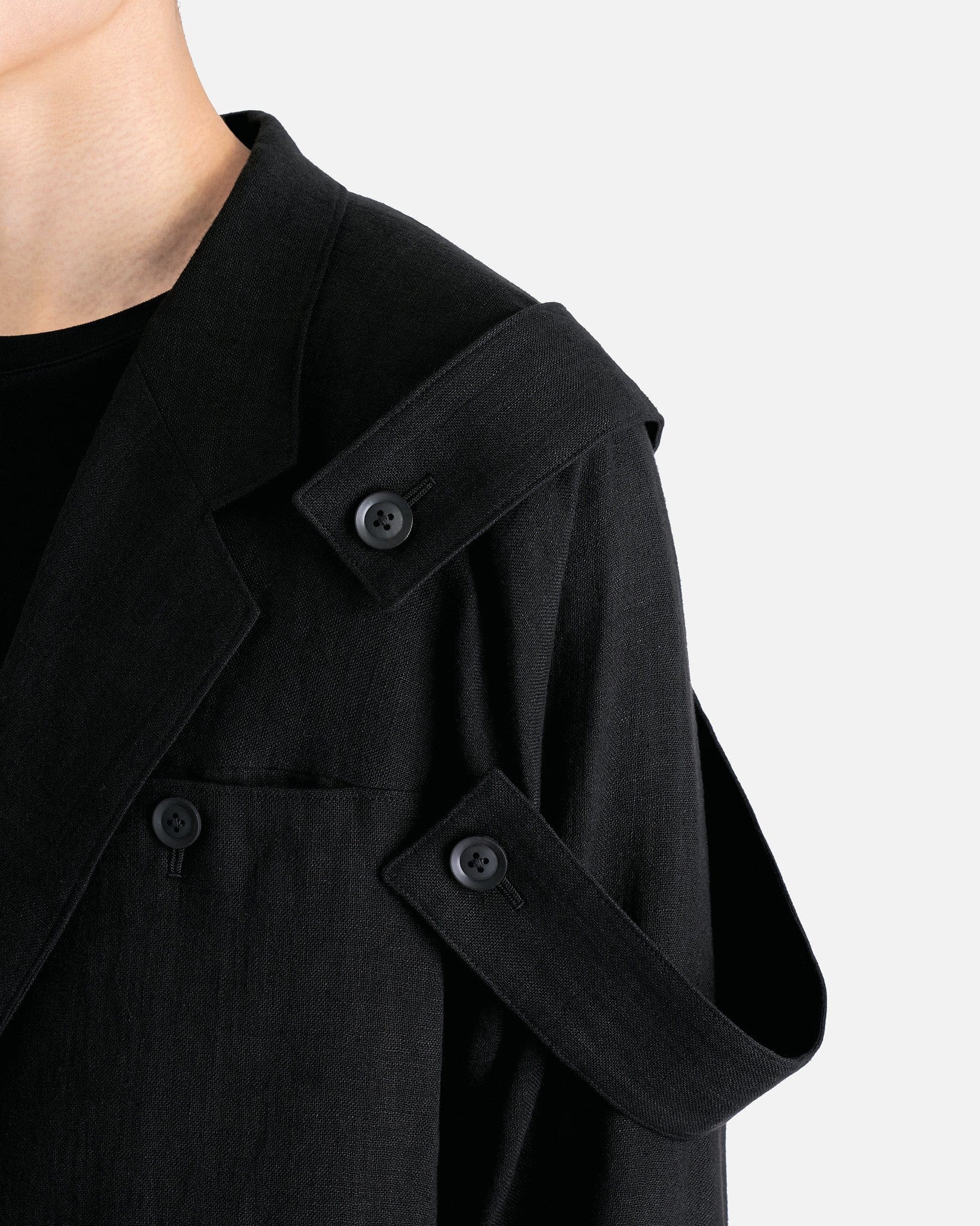 J-Single Button Shoulder Epaulet Jacket in Black - Image 5